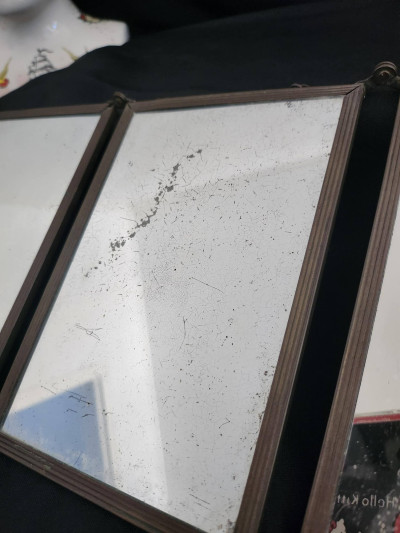 Miroir triptyque ancien & vintage - 18x38,5cm