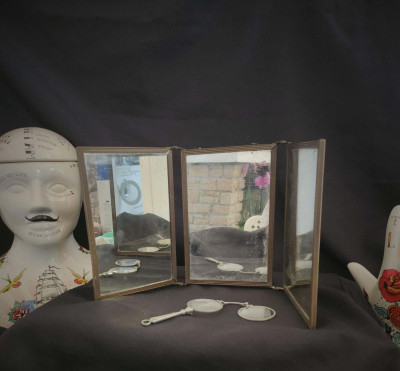 Miroir triptyque ancien & vintage - 18x38,5cm