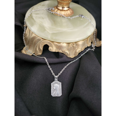 Collier Vierge Marie en Acier | 50cm - Pendentif Dévotion - Sacra Nocta