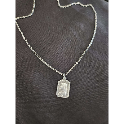 Collier Vierge Marie en Acier | 50cm - Pendentif Dévotion - Sacra Nocta