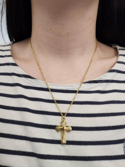 Chaine en acier inoxydable avec croix vintage doré