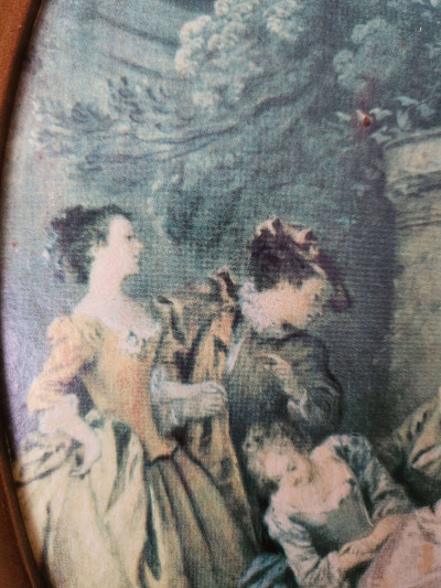 Reproduction J.B Pater dans son cadre ovale doré en résine