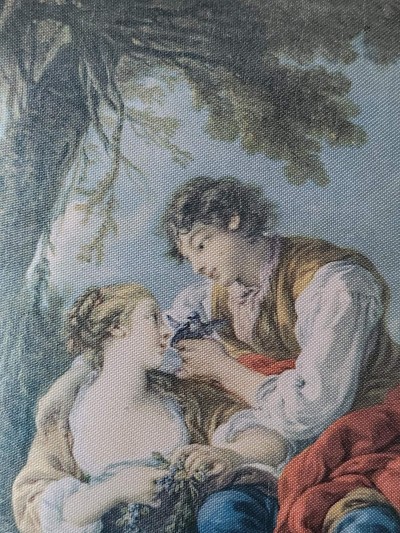 Cadre ancien – Reproduction sur soie de La Cage de François Boucher