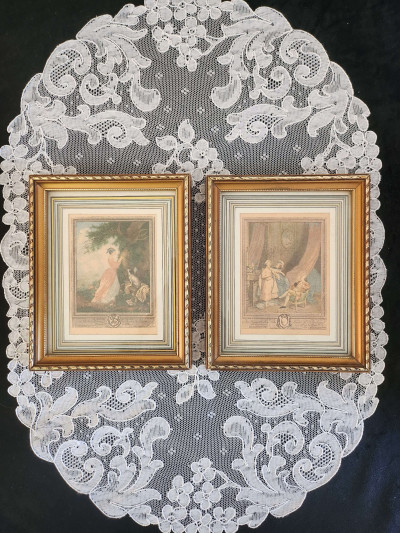 Paire de gravures encadrées – « Le Chiffre d’Amour » & « Le Petit Jour » – d’après Launay (XVIIIe)