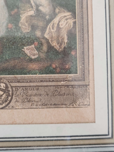 Paire de gravures encadrées – « Le Chiffre d’Amour » & « Le Petit Jour » – d’après Launay (XVIIIe)
