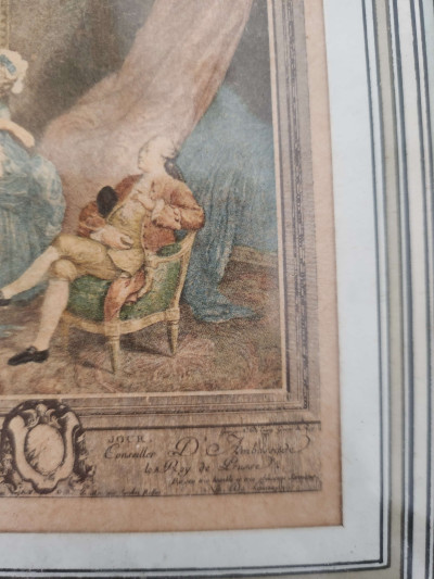 Paire de gravures encadrées – « Le Chiffre d’Amour » & « Le Petit Jour » – d’après Launay (XVIIIe)