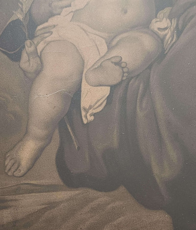 Saint Antoine de Padoue et l’Enfant Jésus Grande lithographie ancienne dans son cadre doré en bois massif