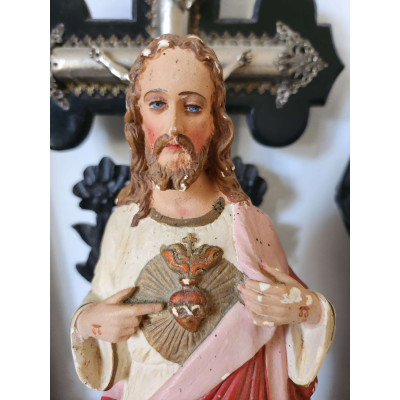 Statuette Sacré-Cœur Jésus Vintage 33cm - Authentique - Sacra Nocta