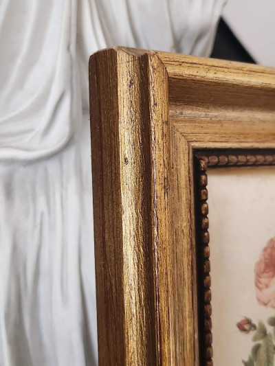 Cadre ancien doré et reproduction sur soie