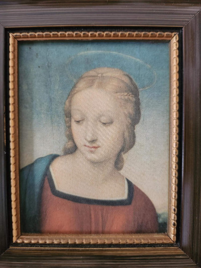 Petit cadre en bois laqué avec reproduction de Raphaël