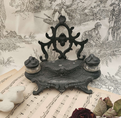 Ancien encrier double en régule - fin XIXe