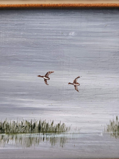 "Early Morning Duck - Lough Mask" Miniature à l’huile signée Patrick Walsh, 1990