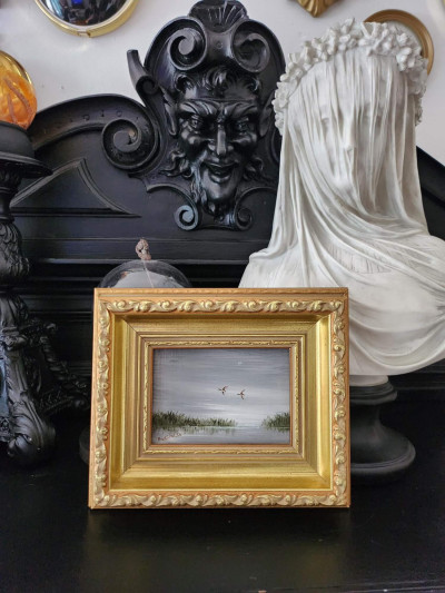 "Early Morning Duck - Lough Mask" Miniature à l’huile signée Patrick Walsh, 1990