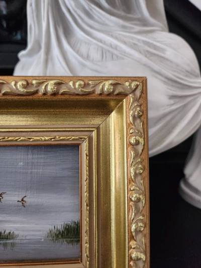 "Early Morning Duck - Lough Mask" Miniature à l’huile signée Patrick Walsh, 1990