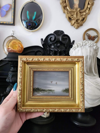 "Early Morning Duck - Lough Mask" Miniature à l’huile signée Patrick Walsh, 1990