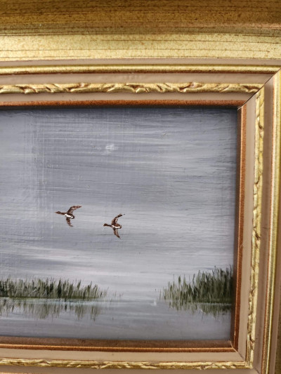 "Early Morning Duck - Lough Mask" Miniature à l’huile signée Patrick Walsh, 1990