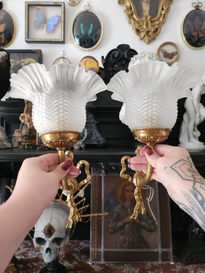 Paire d'appliques murales en laiton, style Louis XVI