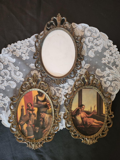 Élégant lot de 3 cadres ovales vintage en laiton