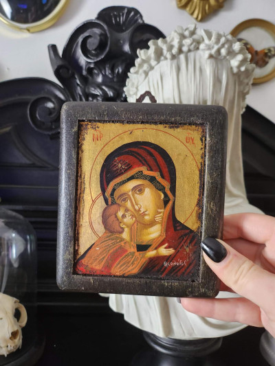 Icône religieuse byzantine peinte à la main - Vierge de Vladimir