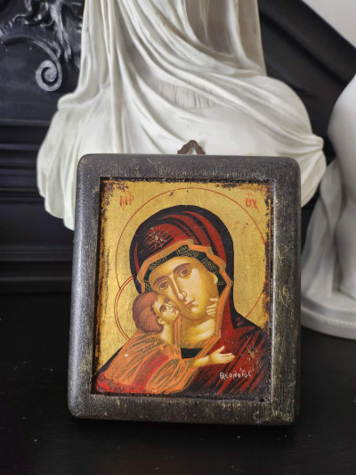 Icône religieuse byzantine peinte à la main - Vierge de Vladimir