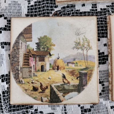Lot 3 cadres faïence Shabby Chic - Déco romantique 8x8cm - Sacra Nocta