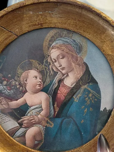 Petit cadre rond en bois doré reproduction Botticelli