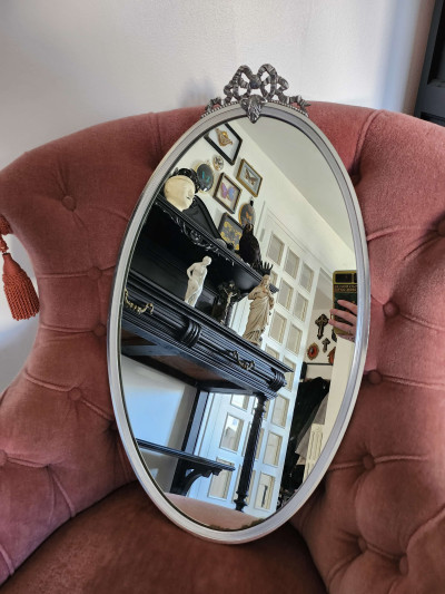 Miroir ovale argenté nœud de Sévigné 65.5x37cm - Sacra Nocta